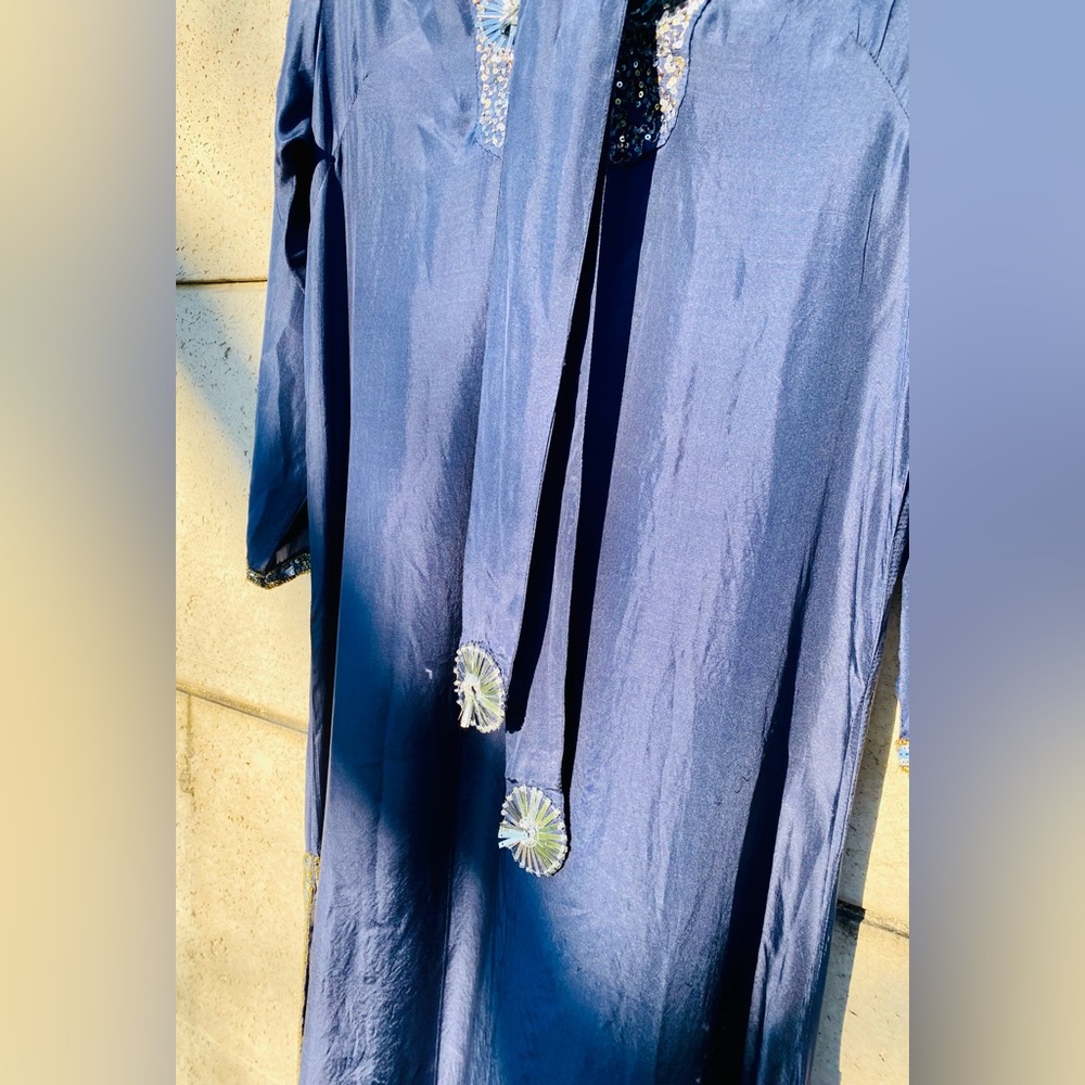 GRETCHEN SCOTT Silk Beaded Midi/Maxi Dress with Sash ✨ Starry Night Size M ✨ - Picture 11 of 16